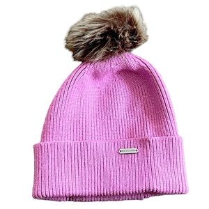 Pink Steve Madden Winter Knit Hat With Pom Pom